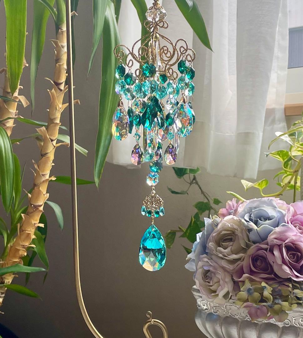 サンキャッチャー スワロフスキー アンティークグリーンB.AB 50mm