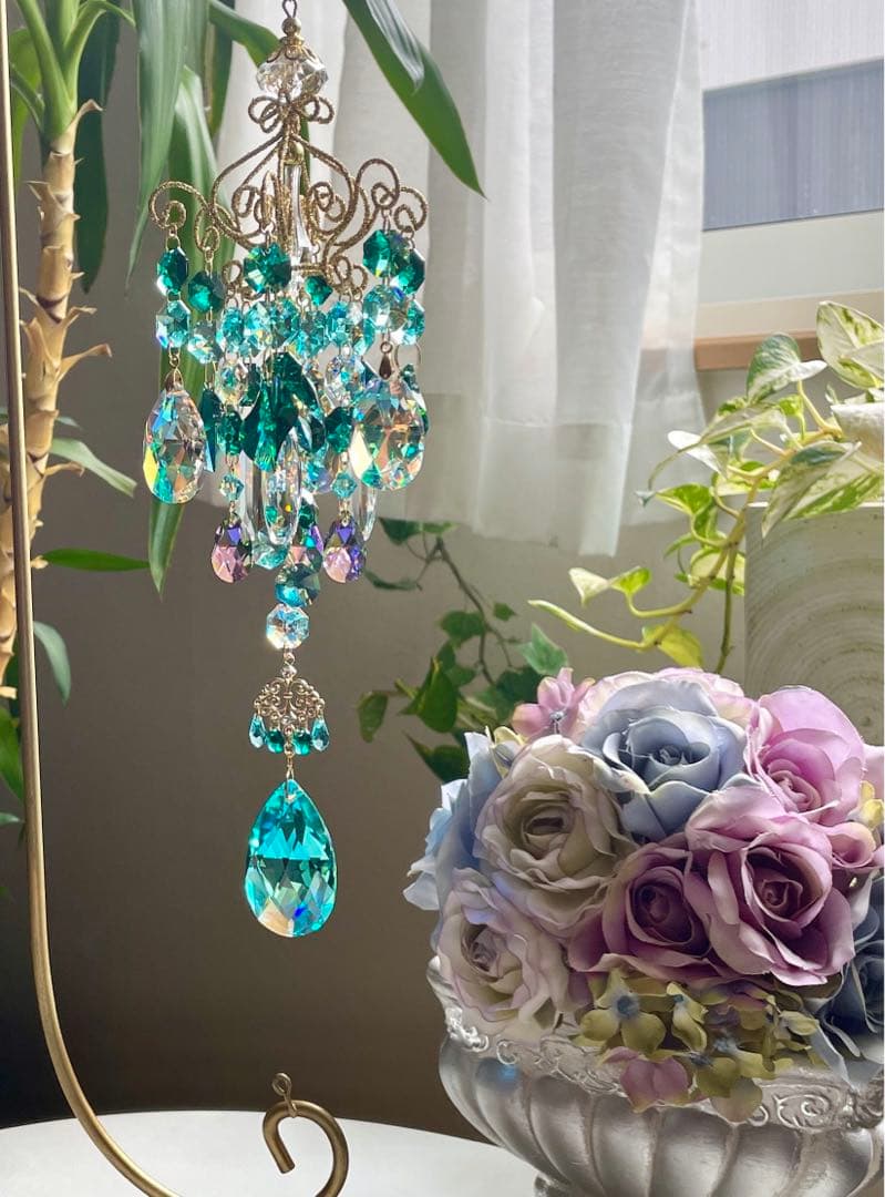 サンキャッチャー スワロフスキー アンティークグリーンB.AB 50mm