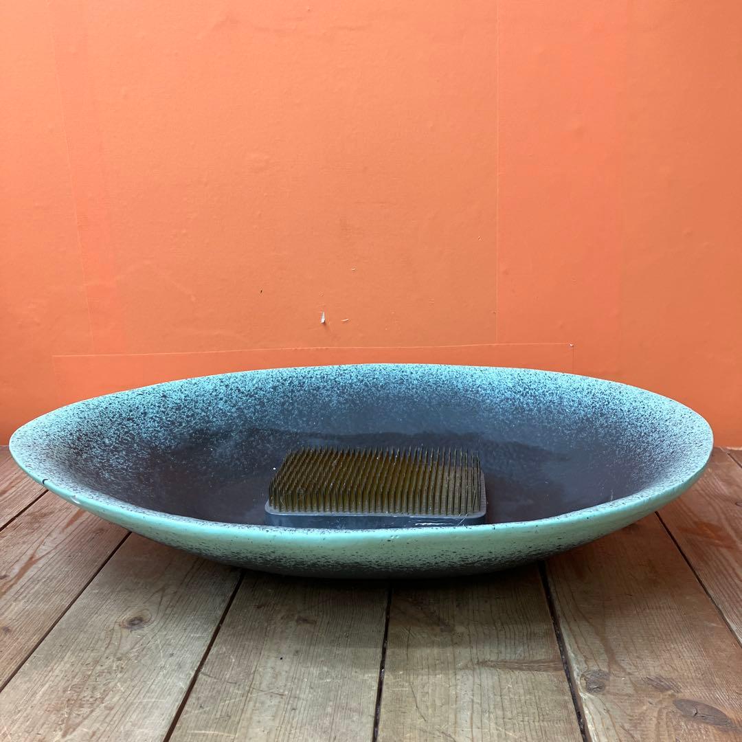 C-壁 陶器製 生け花 オーバル型 花器 水盤 剣山 フラワーベース 花瓶モダン