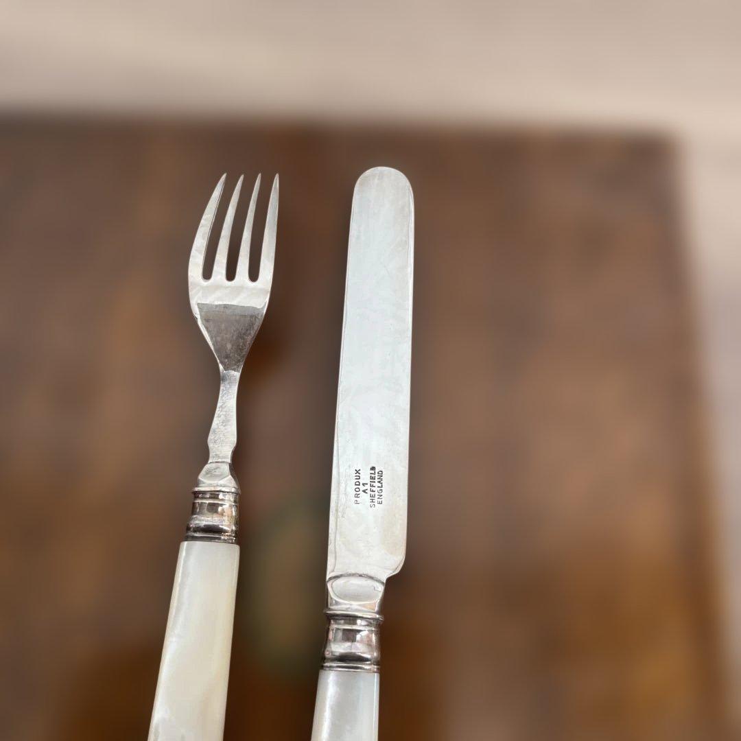 白蝶貝 / 純銀継手】507gビクトリアン デザートナイフ＆フォーク12本