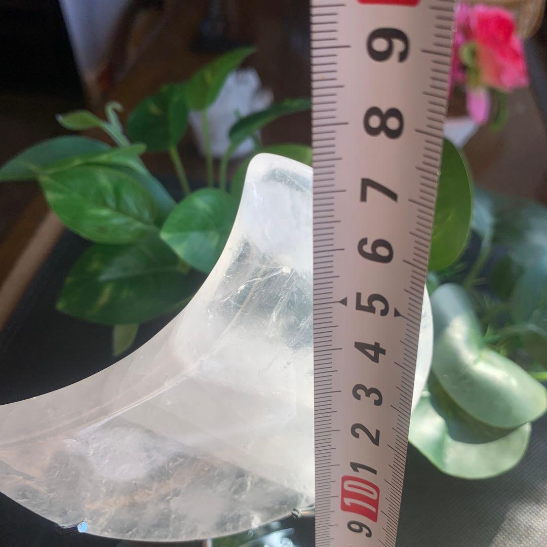 クリアクォーツ　ムーン　水晶の大きな三日月　お月さま　台座付き　天然石置物　水晶