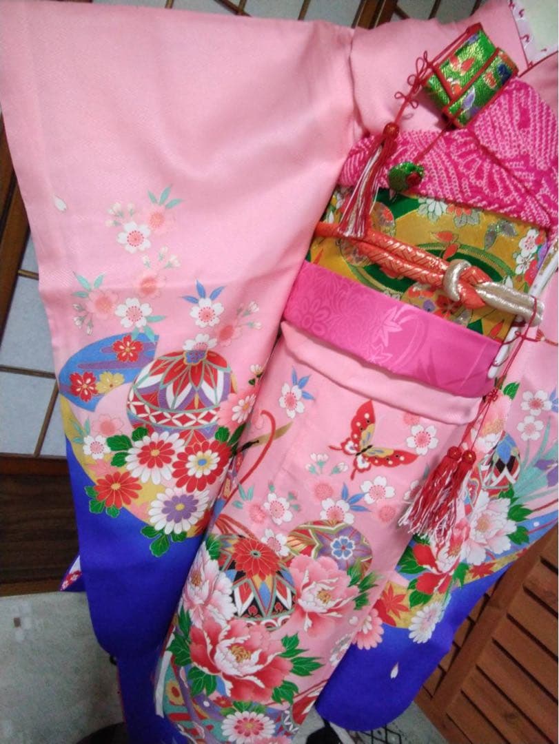 7歳向け・表側正絹・お着物のセット・帯リバーシブル