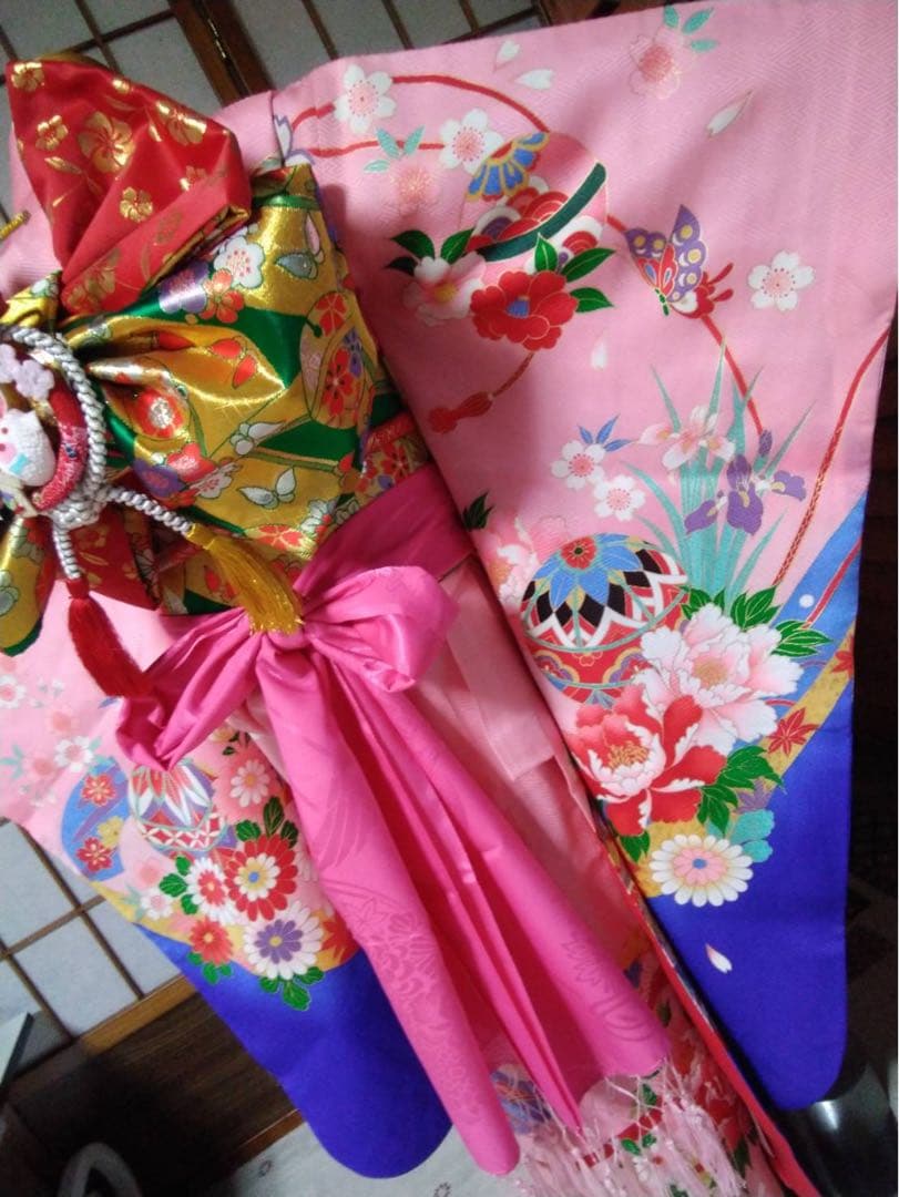 7歳向け・表側正絹・お着物のセット・帯リバーシブル