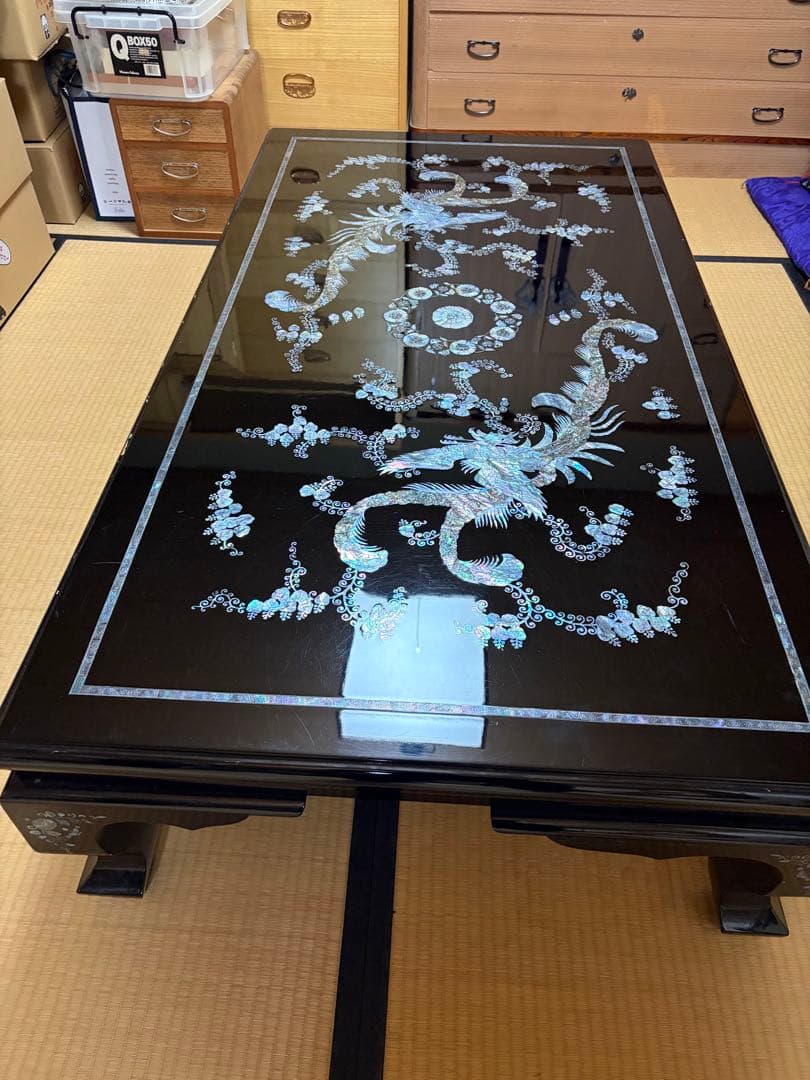 高級螺鈿細工テーブル　鳳凰