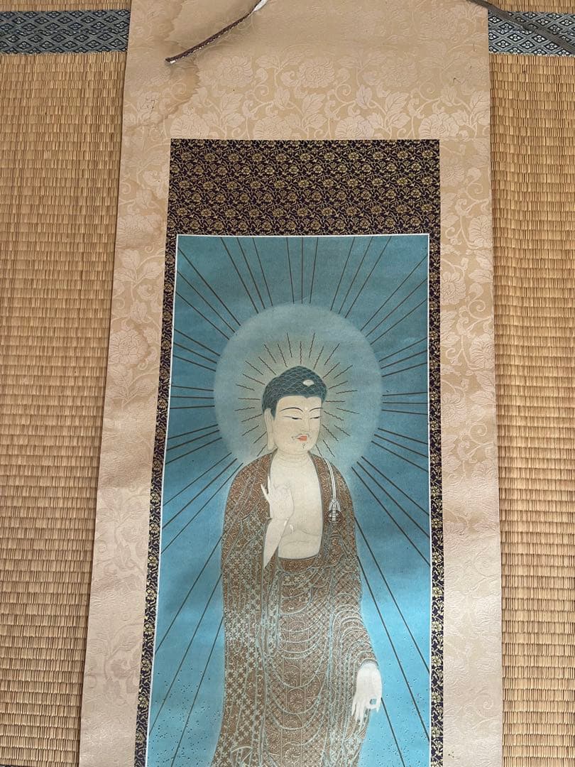 仏像 掛け軸 青色 金色