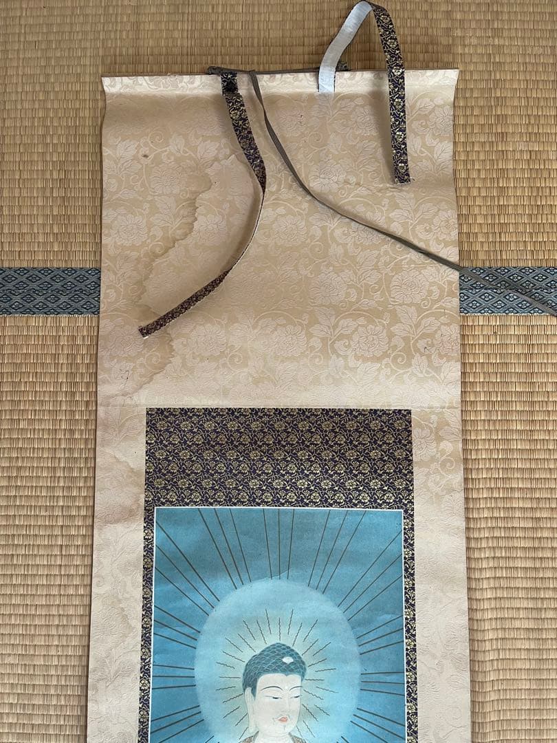 仏像 掛け軸 青色 金色