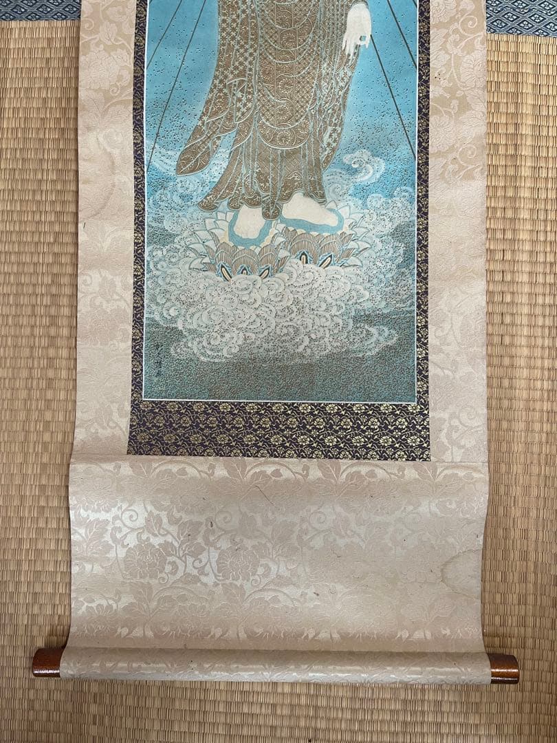 仏像 掛け軸 青色 金色