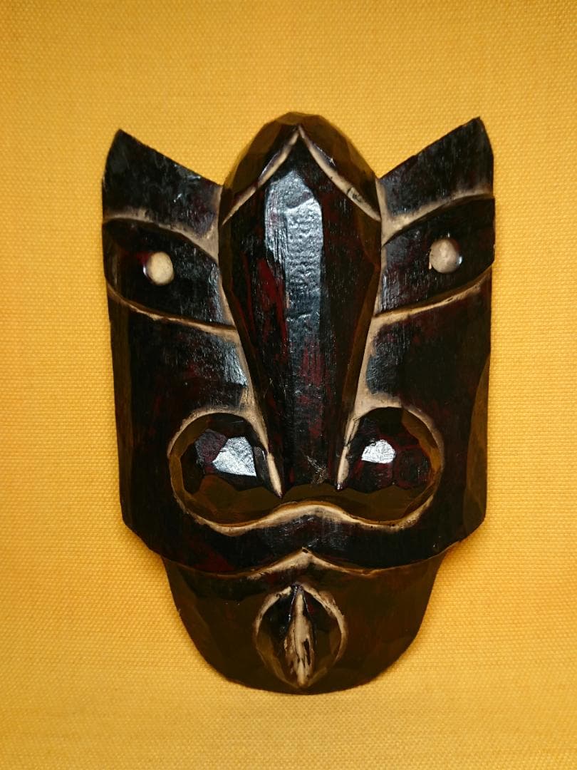 古道具　木彫　お面　陰陽　マスク　置物　インテリア　工芸品　美術品　A1173