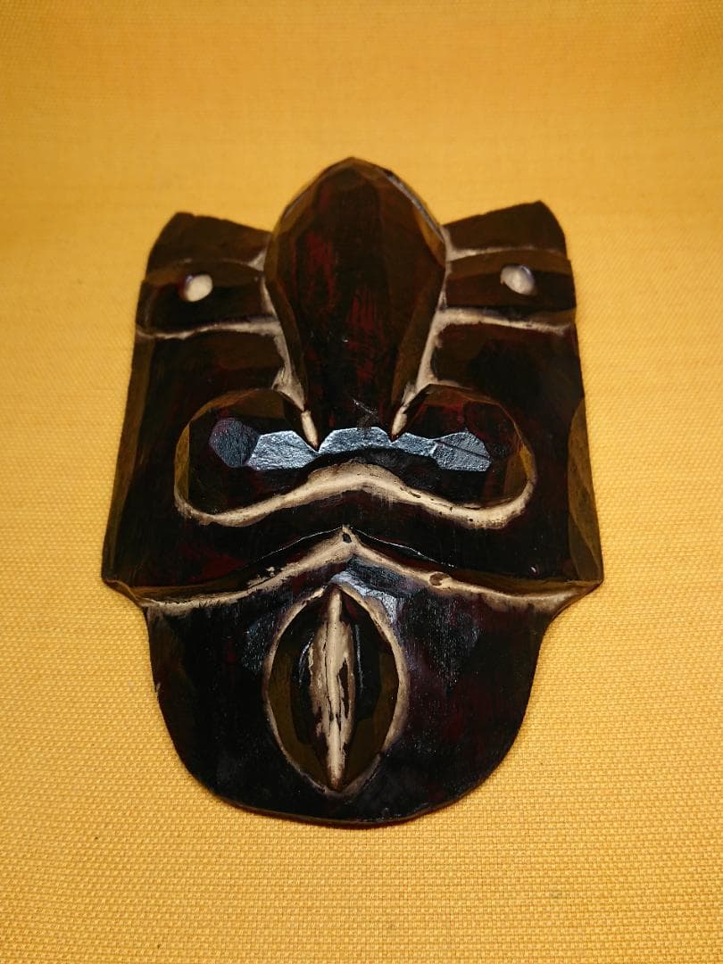 古道具　木彫　お面　陰陽　マスク　置物　インテリア　工芸品　美術品　A1173