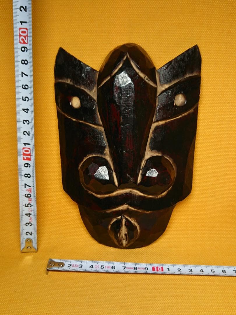 古道具　木彫　お面　陰陽　マスク　置物　インテリア　工芸品　美術品　A1173