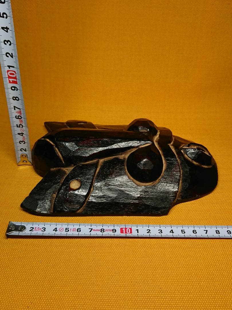 古道具　木彫　お面　陰陽　マスク　置物　インテリア　工芸品　美術品　A1173