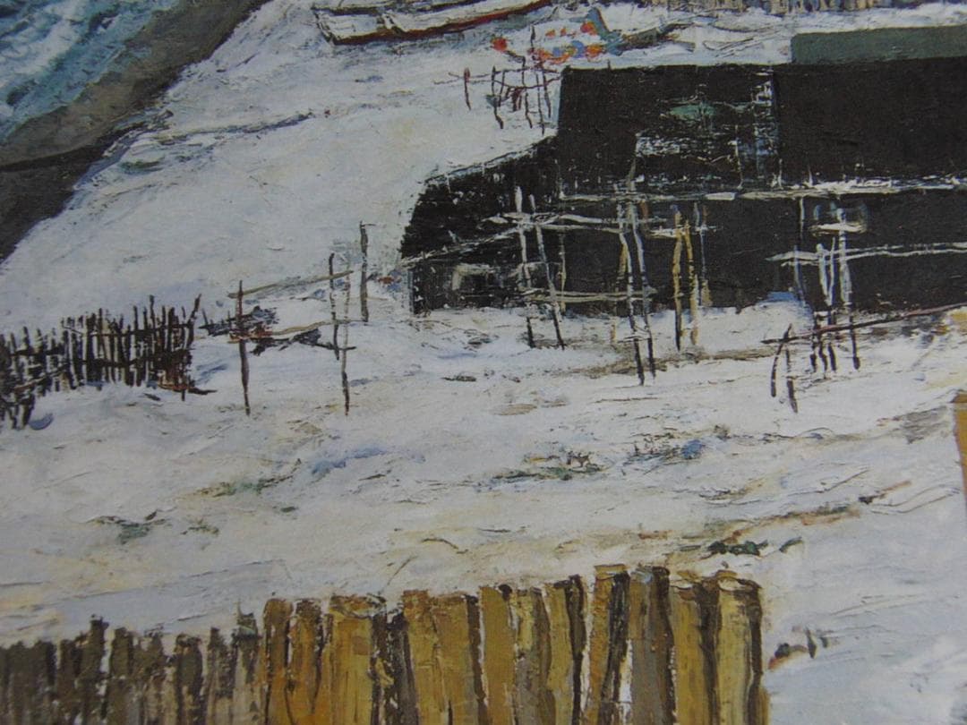吹野芳忠、【北の漁村】、希少な額装用画集より、状態良好、新品額 額装