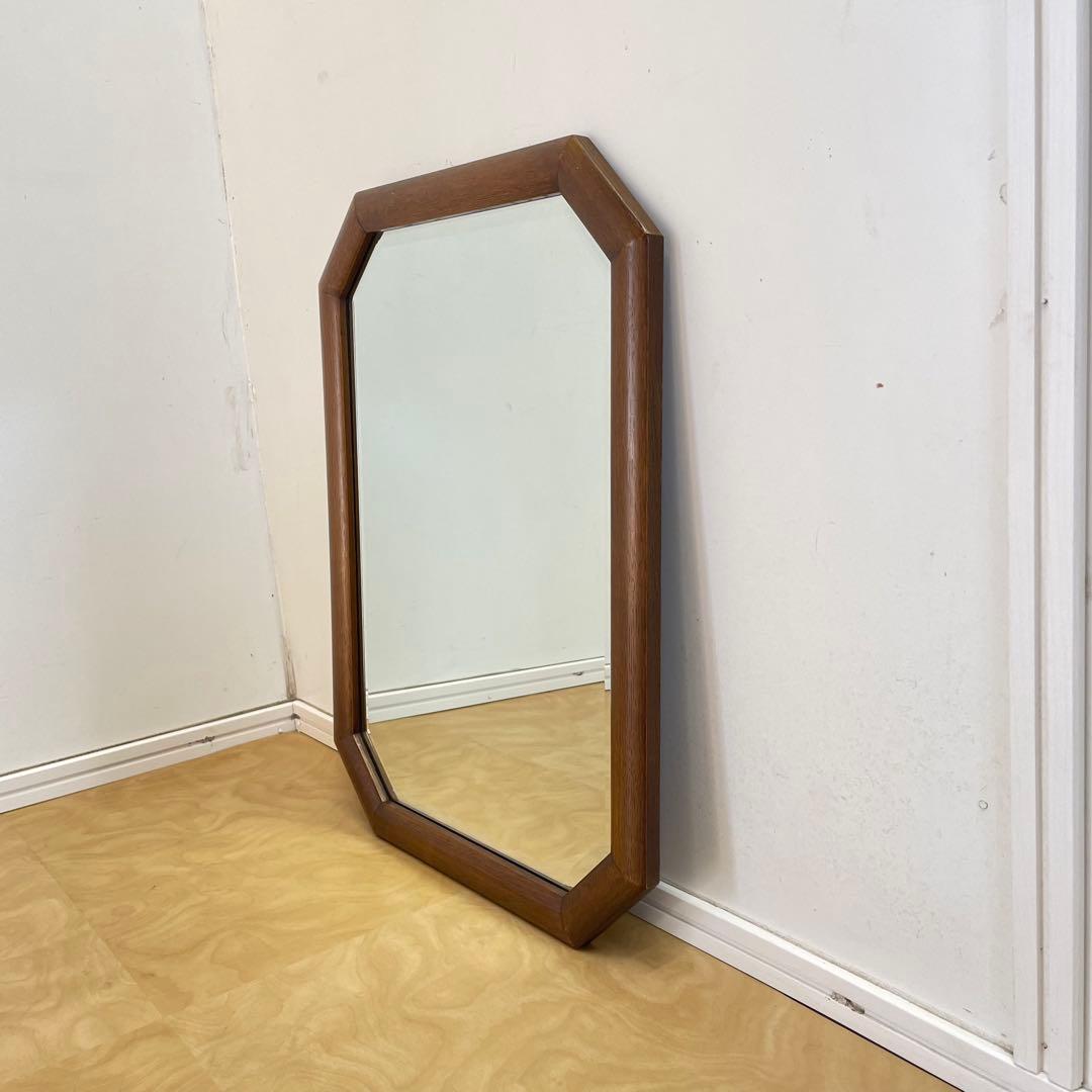 ビンテージ 8角ウォールミラー 木枠ミラー 鏡 壁掛け 立て掛け アンティーク
