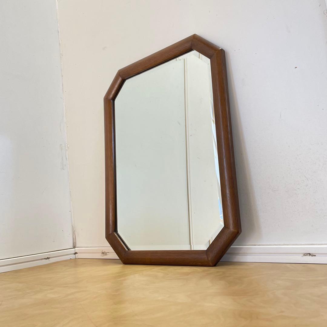 ビンテージ 8角ウォールミラー 木枠ミラー 鏡 壁掛け 立て掛け アンティーク