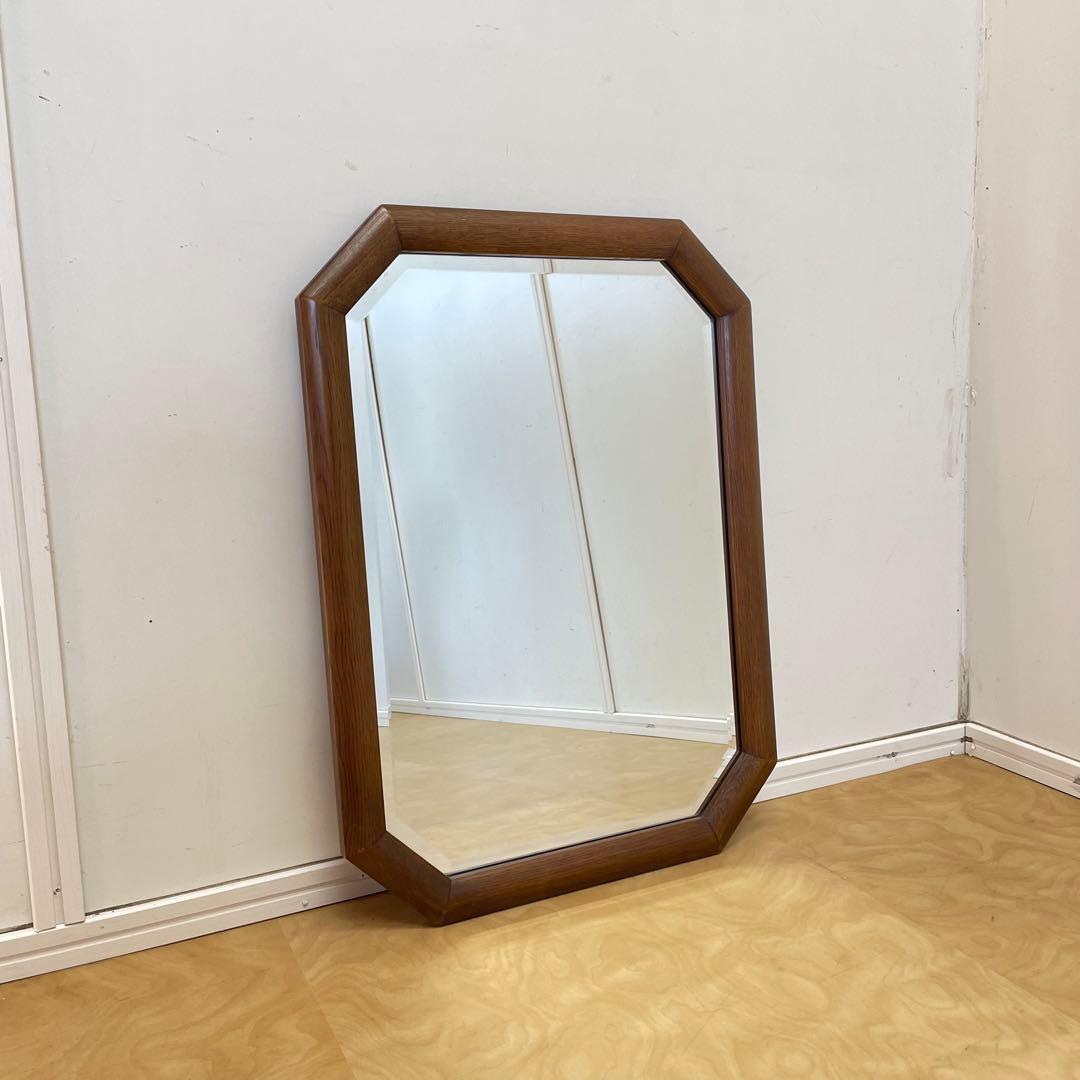 ビンテージ 8角ウォールミラー 木枠ミラー 鏡 壁掛け 立て掛け アンティーク