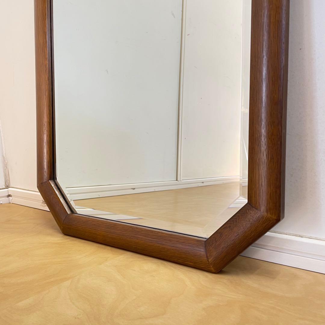 ビンテージ 8角ウォールミラー 木枠ミラー 鏡 壁掛け 立て掛け アンティーク