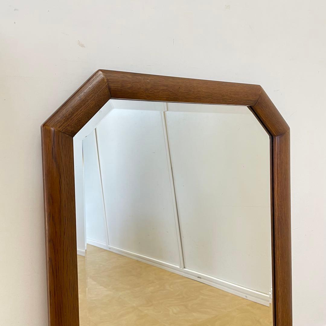 ビンテージ 8角ウォールミラー 木枠ミラー 鏡 壁掛け 立て掛け アンティーク