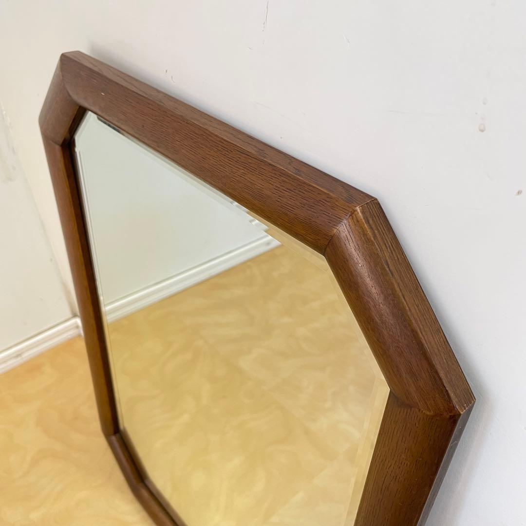 ビンテージ 8角ウォールミラー 木枠ミラー 鏡 壁掛け 立て掛け アンティーク