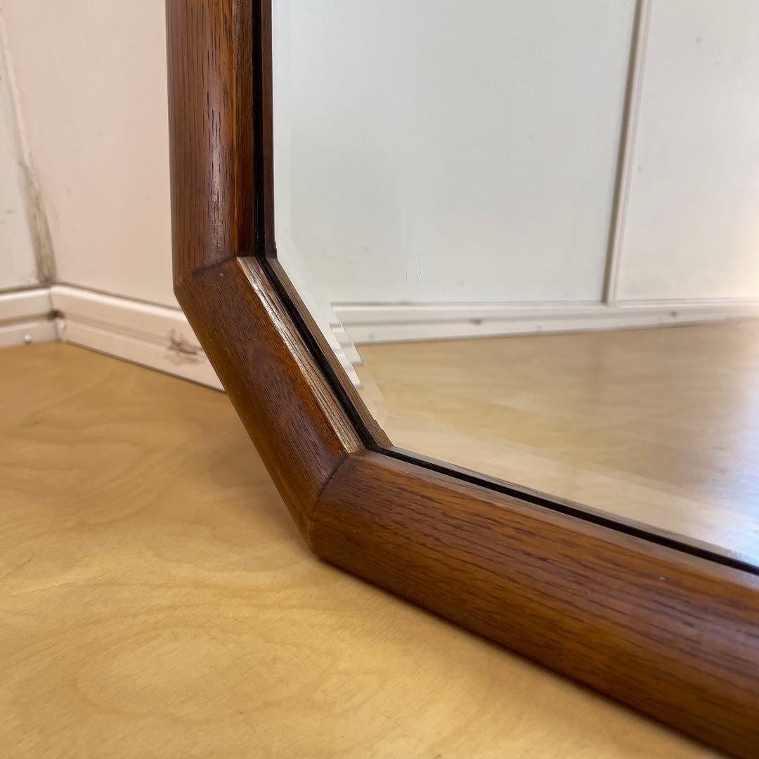 ビンテージ 8角ウォールミラー 木枠ミラー 鏡 壁掛け 立て掛け アンティーク