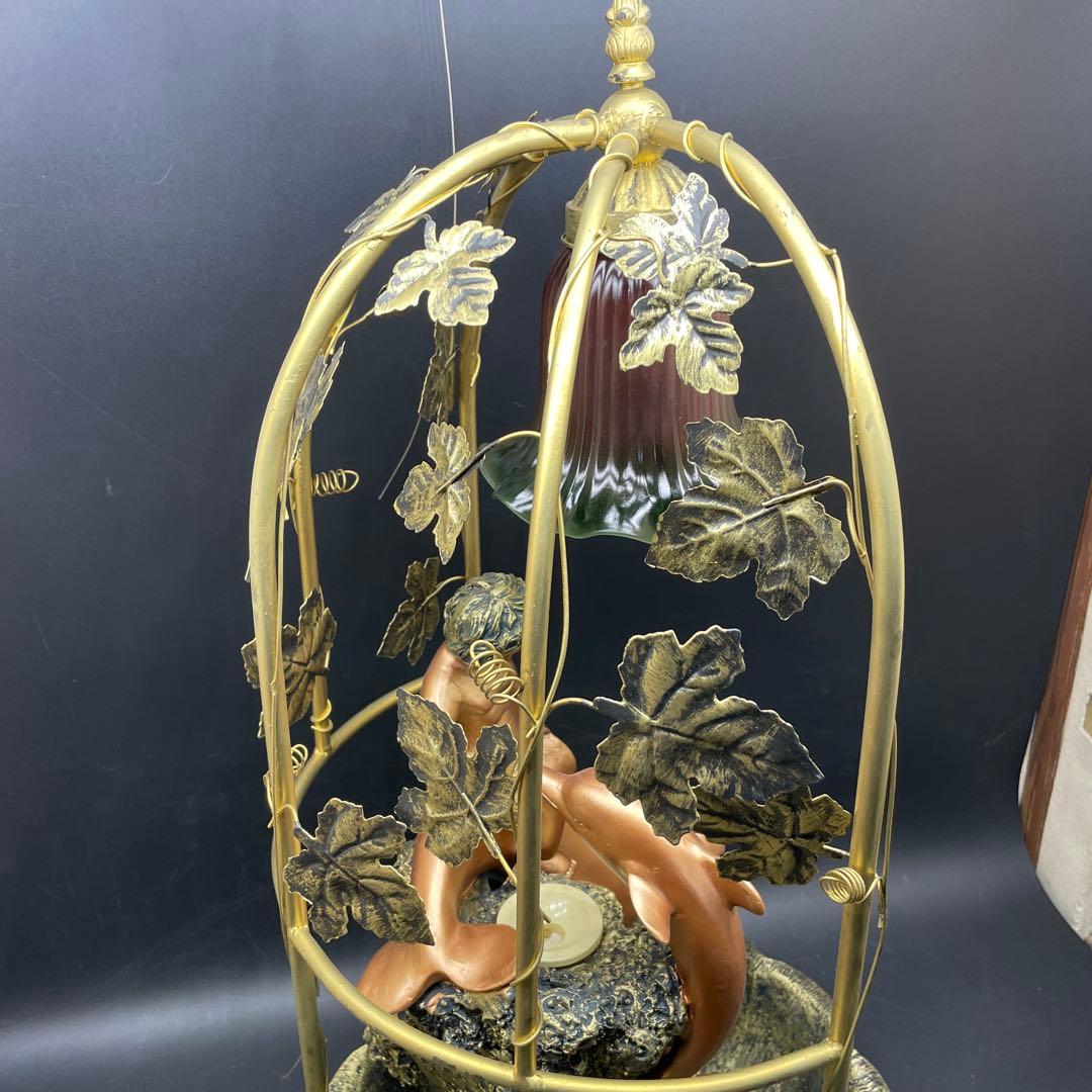 大型66cm 人魚とイルカのアンティークランプ　噴水　ブロンズ　ゴールド