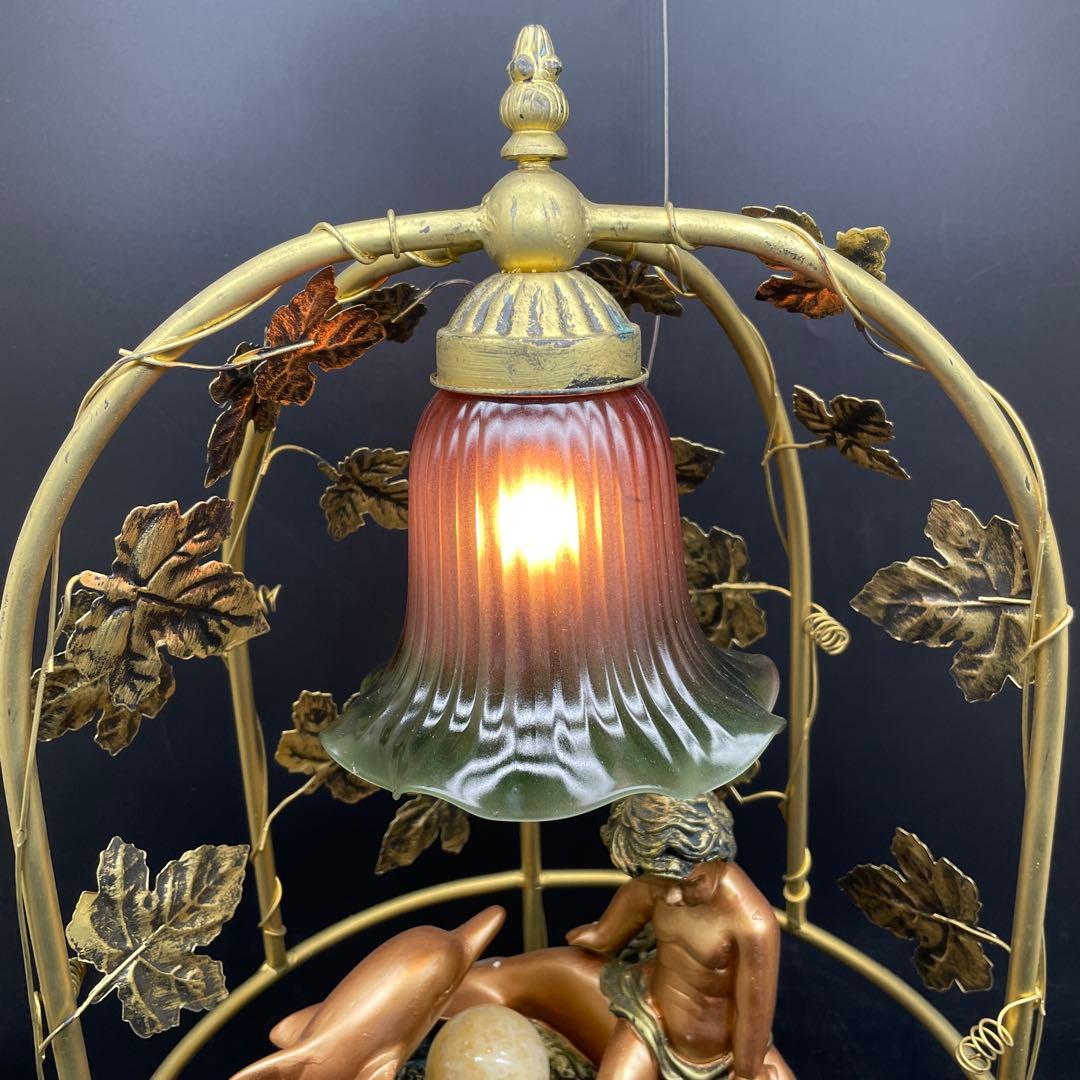 大型66cm 人魚とイルカのアンティークランプ　噴水　ブロンズ　ゴールド