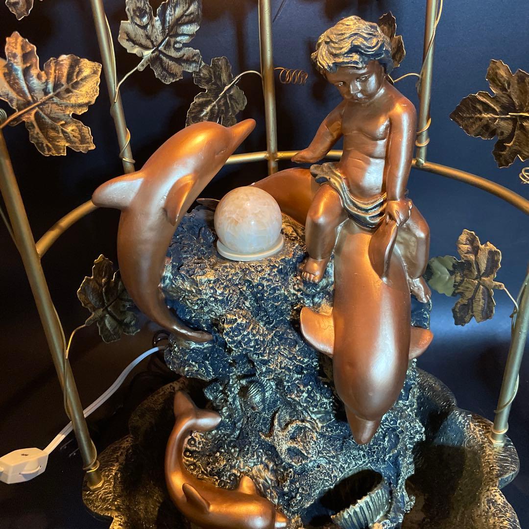 大型66cm 人魚とイルカのアンティークランプ　噴水　ブロンズ　ゴールド