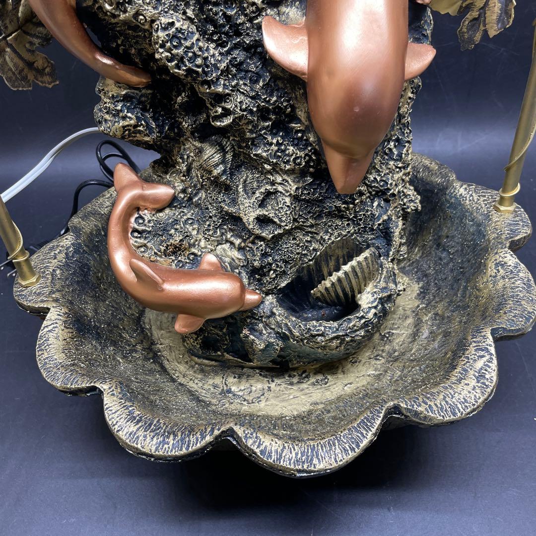 大型66cm 人魚とイルカのアンティークランプ　噴水　ブロンズ　ゴールド