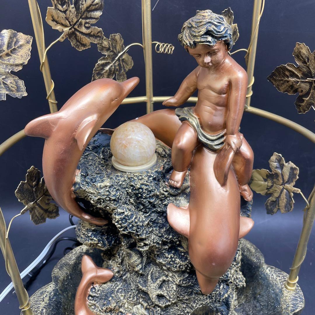 大型66cm 人魚とイルカのアンティークランプ　噴水　ブロンズ　ゴールド