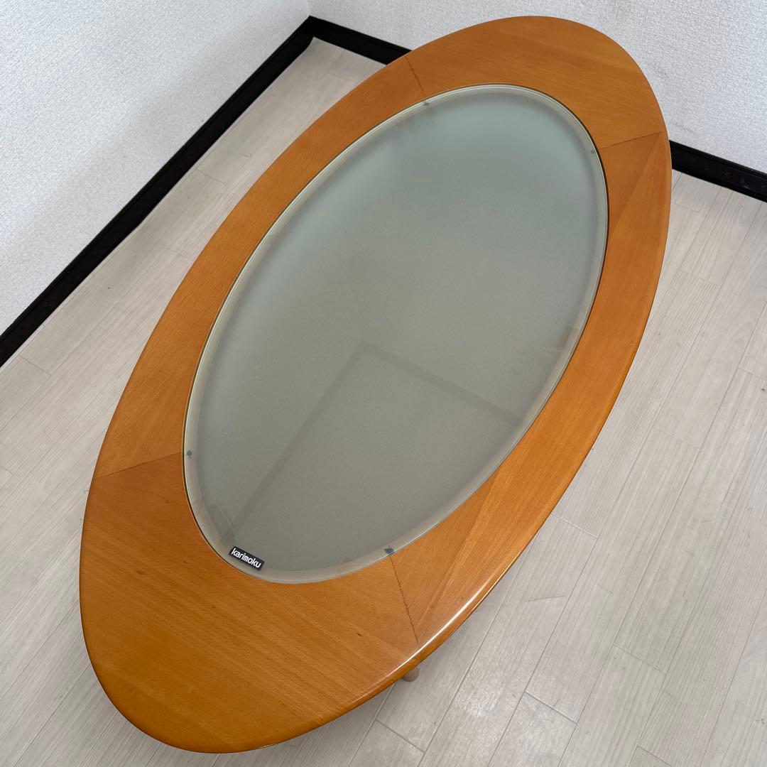 カリモク ガラス センターテーブル リビングテーブル オーバル 楕円 i1※