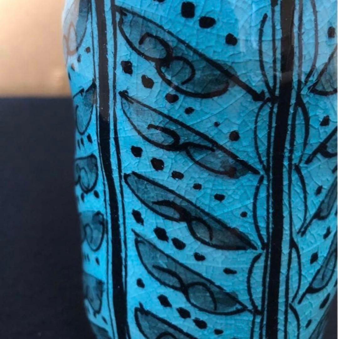 《R》トルコ青 花入 秀逸作 加藤賢司 陶歴書 共布 共箱260126く1