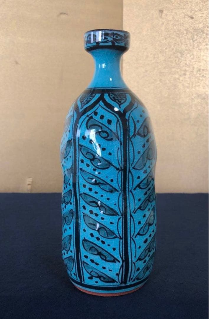 《R》トルコ青 花入 秀逸作 加藤賢司 陶歴書 共布 共箱260126く1