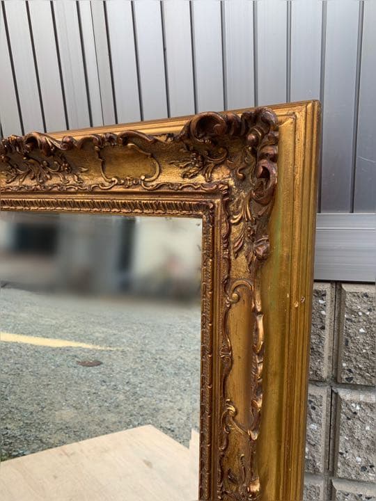 イタリア製　アンティーク　レトロ　ゴールド　壁掛け　ミラー　鏡　姿見　店舗什器