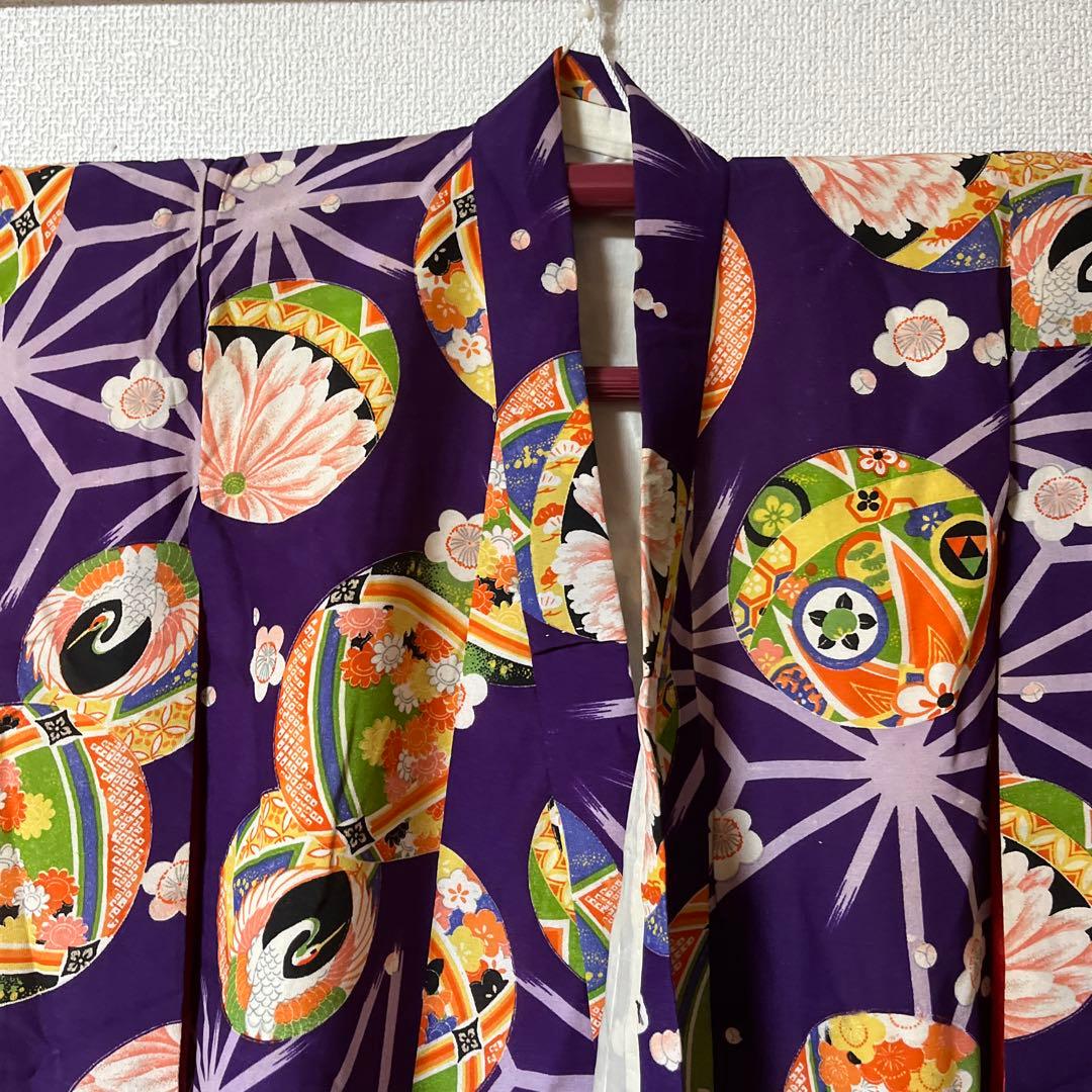 七五三　3歳　被布　着物　紫　かのこ　レトロ　アンティーク