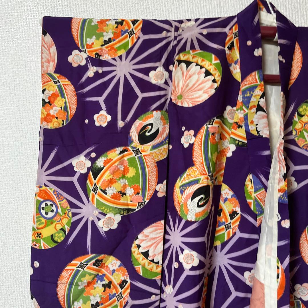 七五三　3歳　被布　着物　紫　かのこ　レトロ　アンティーク