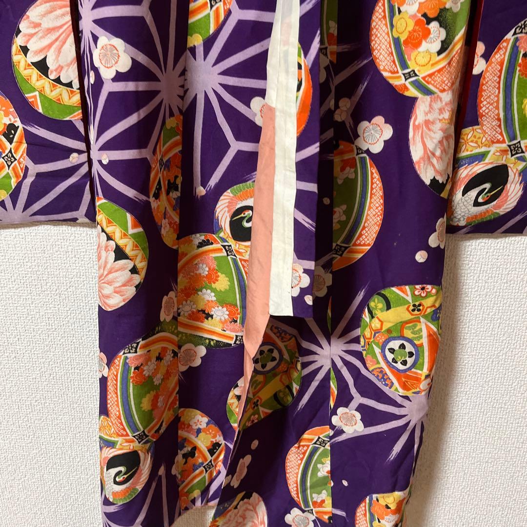 七五三　3歳　被布　着物　紫　かのこ　レトロ　アンティーク