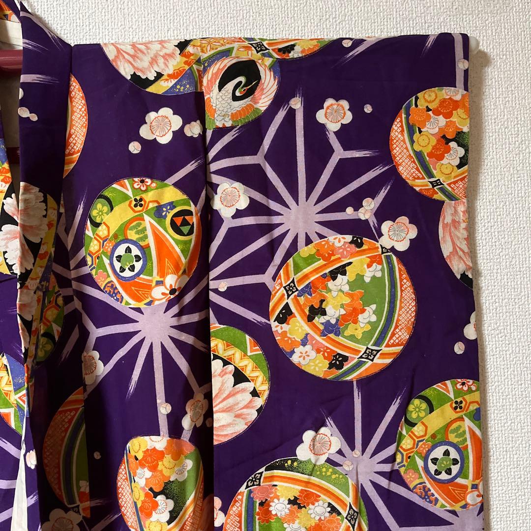 七五三　3歳　被布　着物　紫　かのこ　レトロ　アンティーク