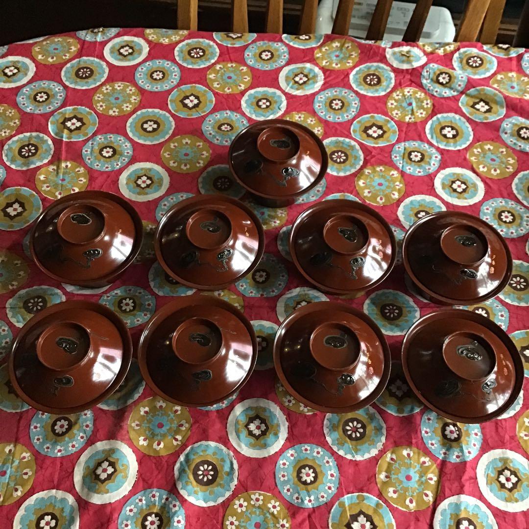 骨董　古民具　作家物　芦竹　蒔絵　漆器　椀　９個