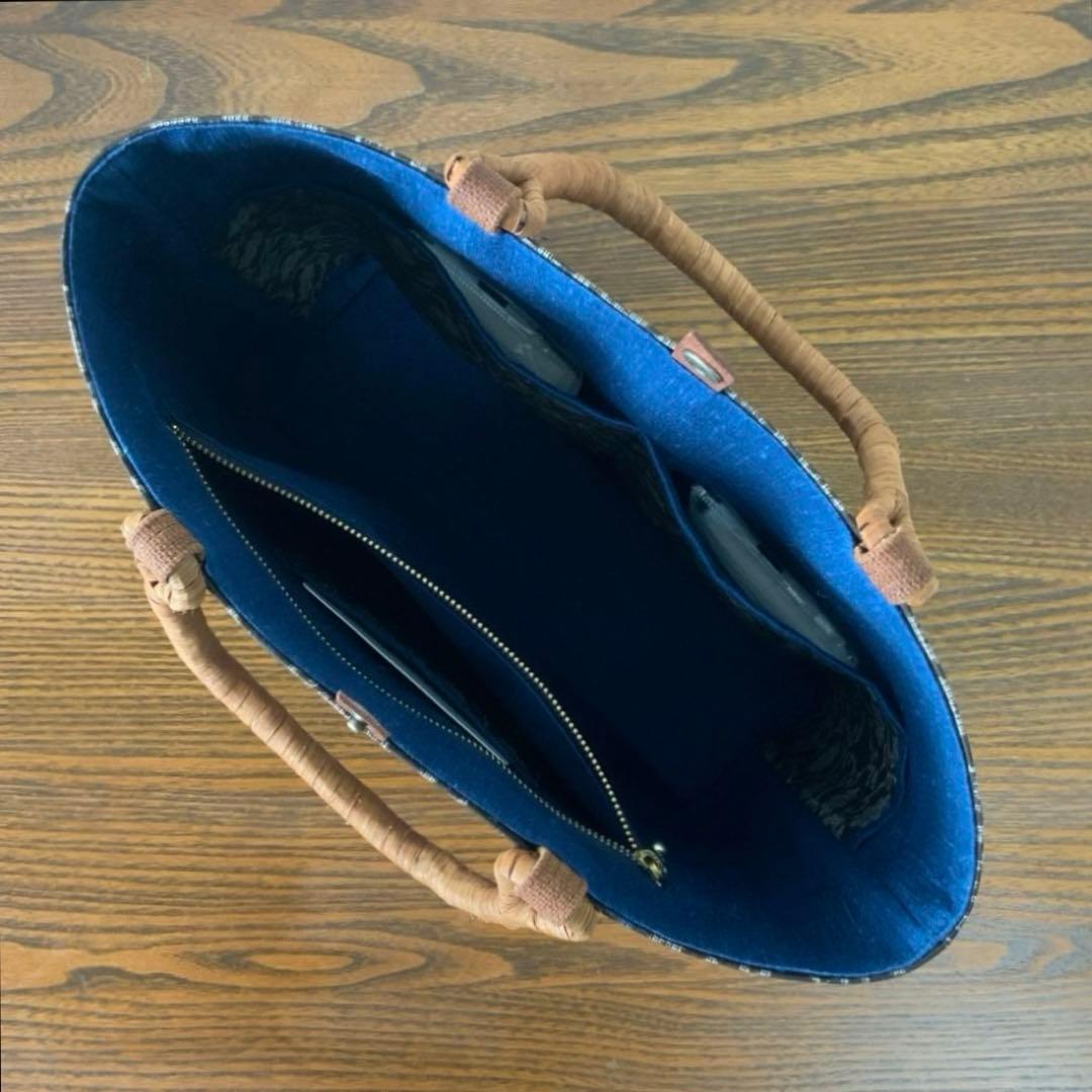 アンティーク大島紬×酒袋　小さな雪輪重ね　リメイク　山葡萄ハンドルバッグ