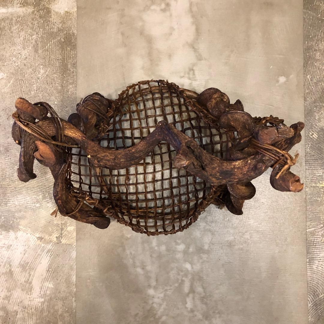 あけび蔓　流木　蔓籠　カゴ　インテリア　木製トレイ　バスケット　小物入　天然木