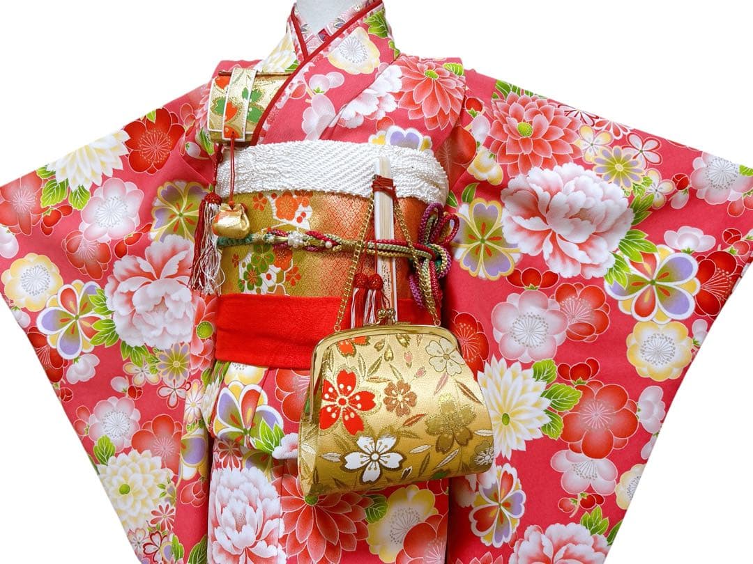 式部浪漫ブランド着物♡七五三　7歳　女の子　フルセット　一式　ピンク系　ゴールド