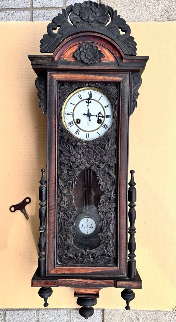 ユンハンス 黒柿総体彫 柱時計 古時計 振り子時計 アンティーク時計