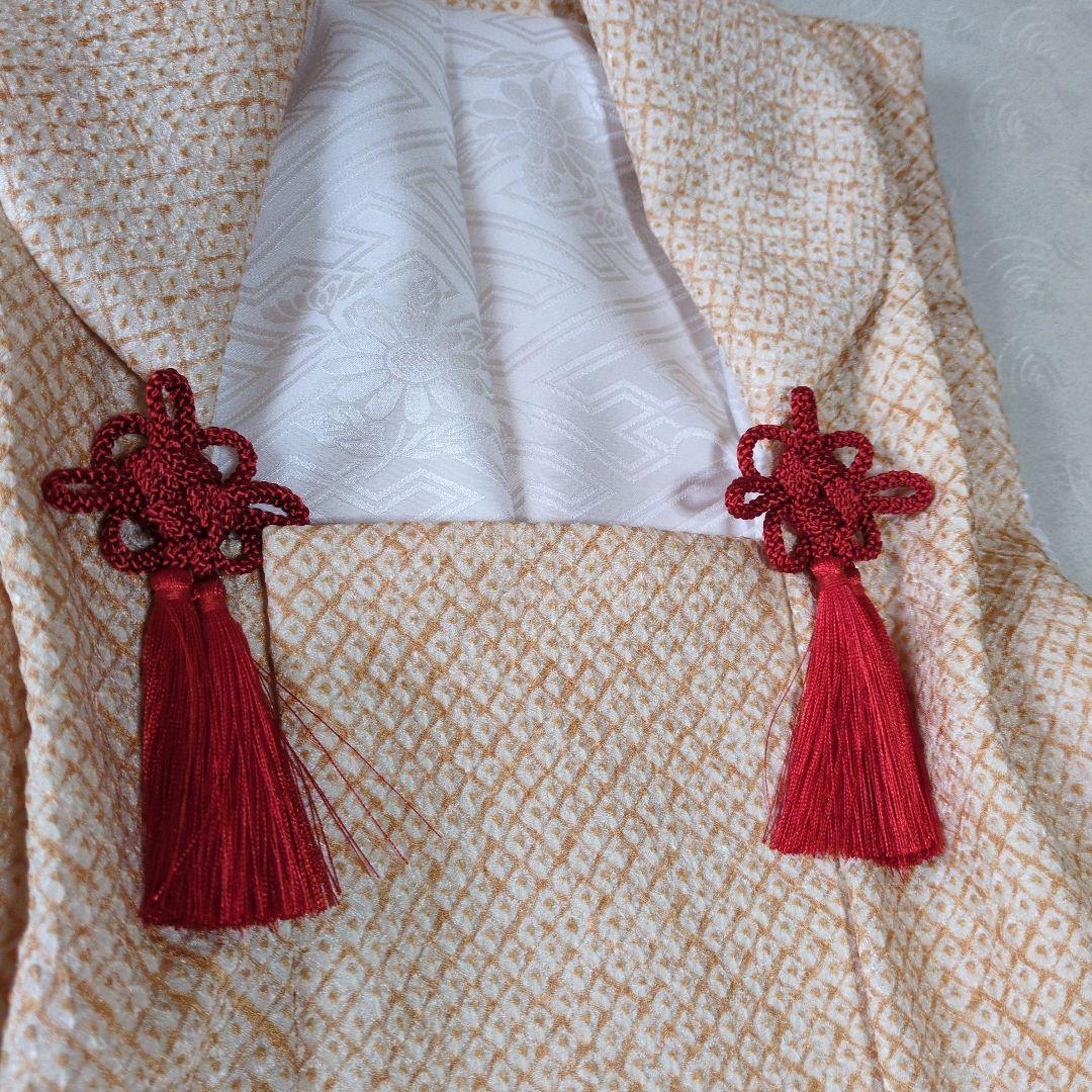 七五三３歳正絹総絞り手縫いの被布（淡いサーモンオレンジ）中綿無し