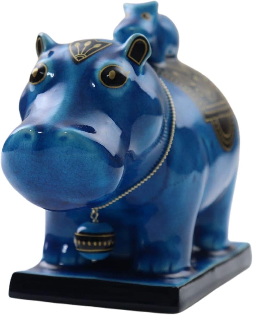 新品　幸兵衛窯 青釉オーナメント タウレト 古代エジプトの神 カバ の置物