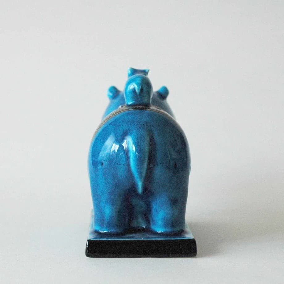 新品　幸兵衛窯 青釉オーナメント タウレト 古代エジプトの神 カバ の置物