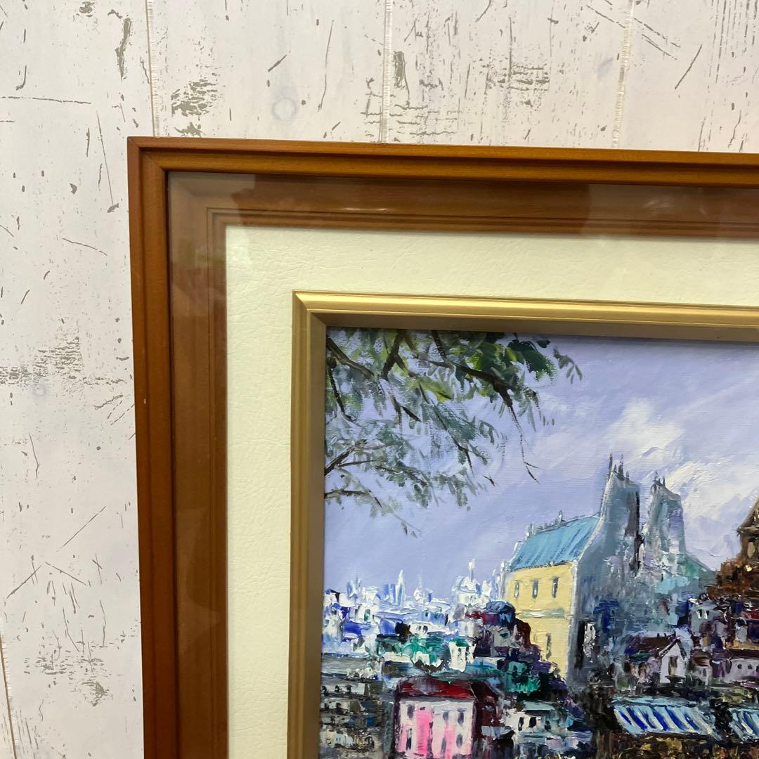 昭和レトロ 油絵 絵画 油彩画 風景画 街並み 雨の日 額装 額入り 額縁 作品