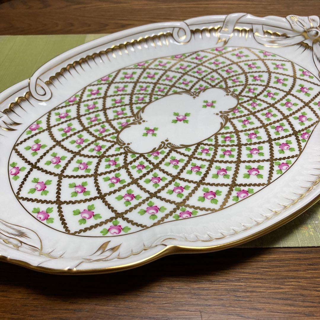 【専用】ヘレンド　セーブル風金彩小花　パーティトレイ　オーバルディッシュ