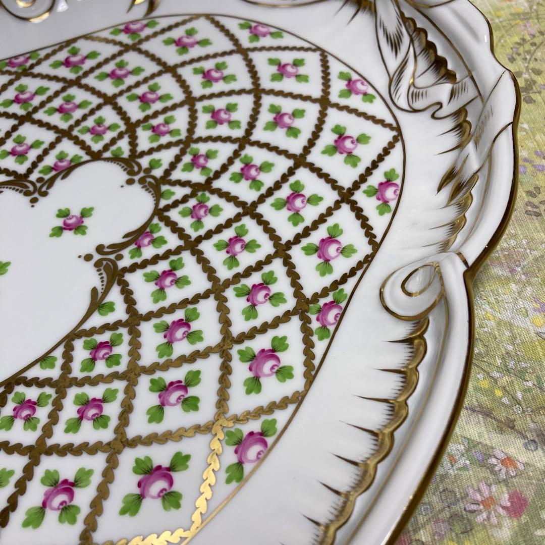 【専用】ヘレンド　セーブル風金彩小花　パーティトレイ　オーバルディッシュ