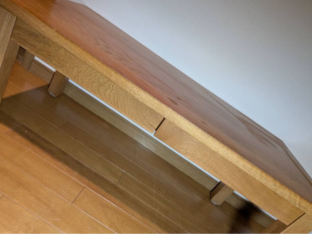 ■送料込■無印 無垢材木製ローテーブル オーク 引出し センター机デスク天然木