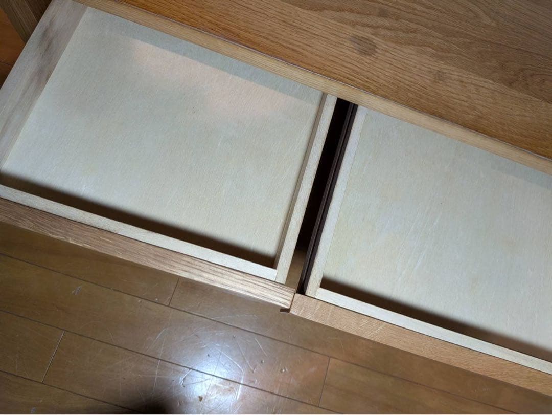 ■送料込■無印 無垢材木製ローテーブル オーク 引出し センター机デスク天然木