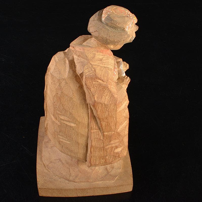 平安　野呂天潤作　木彫彩色　舞妓　置物　共箱　V　R6596